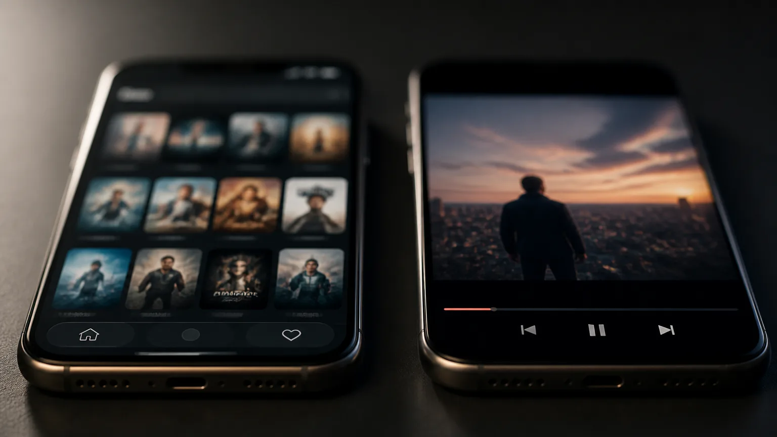 Two smartphones streaming video content