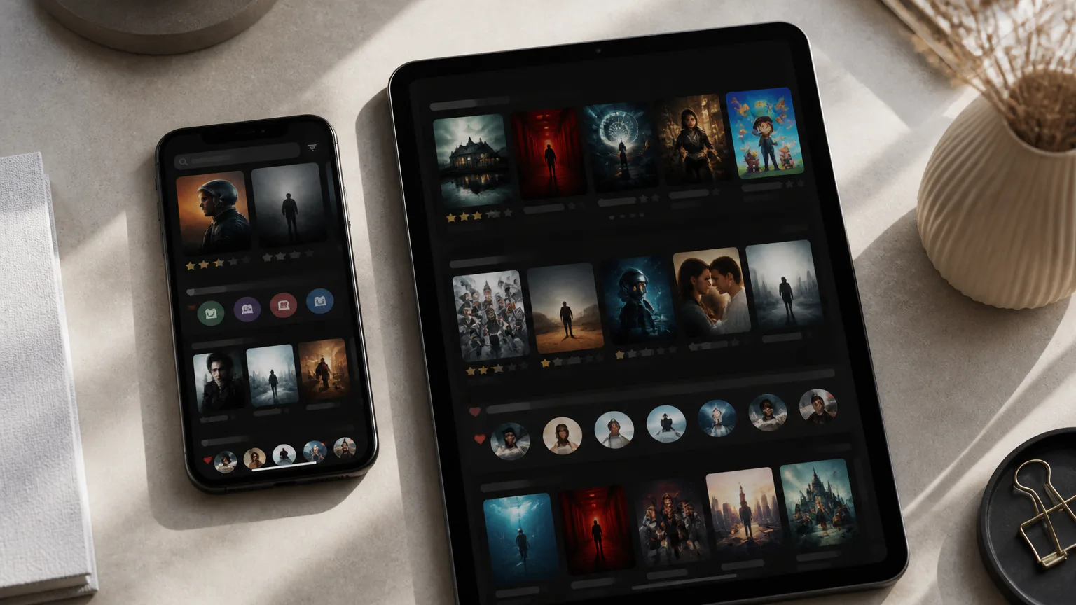 Streaming app displayed on phone and tablet