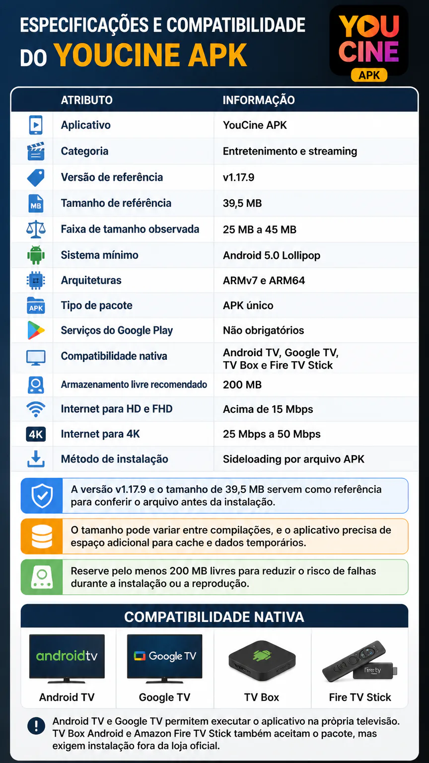 Infográfico de especificações do YouCine APK