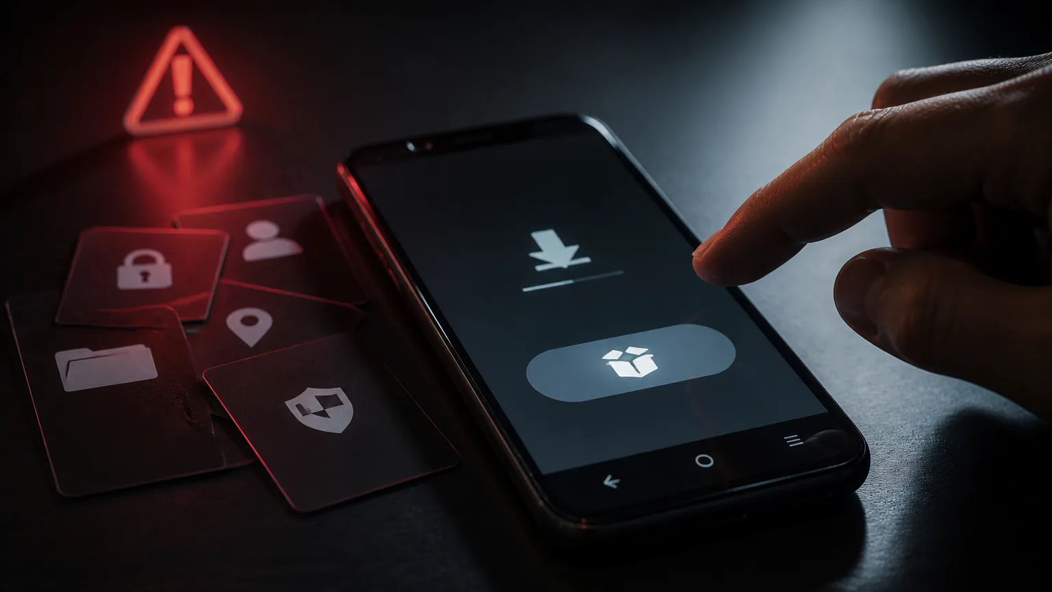 Hand using smartphone with security icons