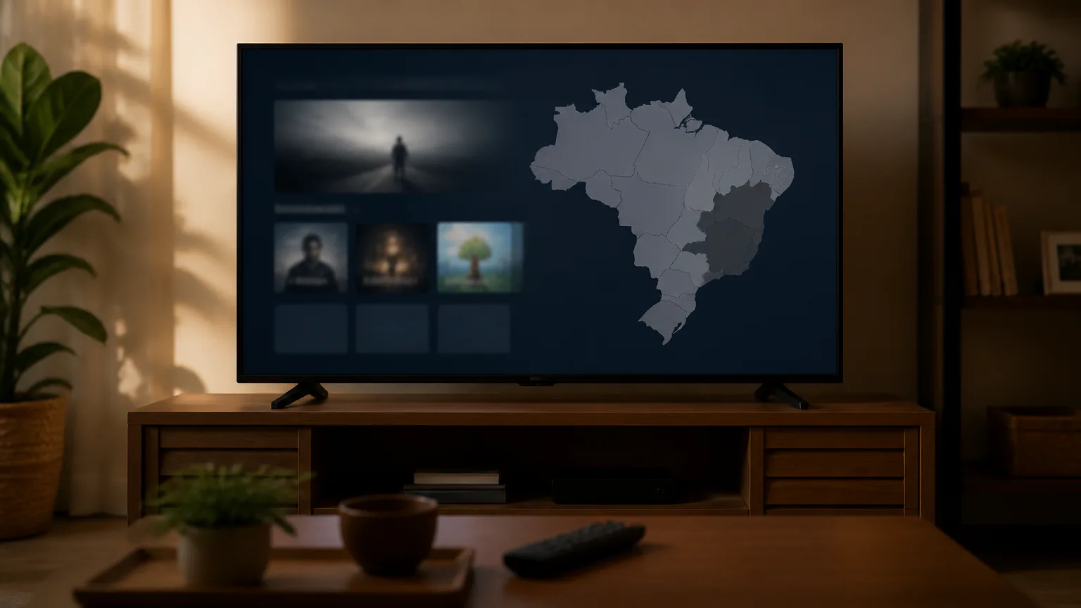 TV displaying a map of Brazil