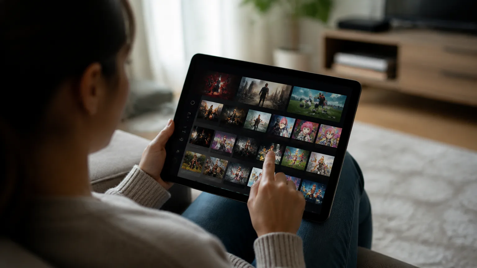 Person browsing games on a tablet