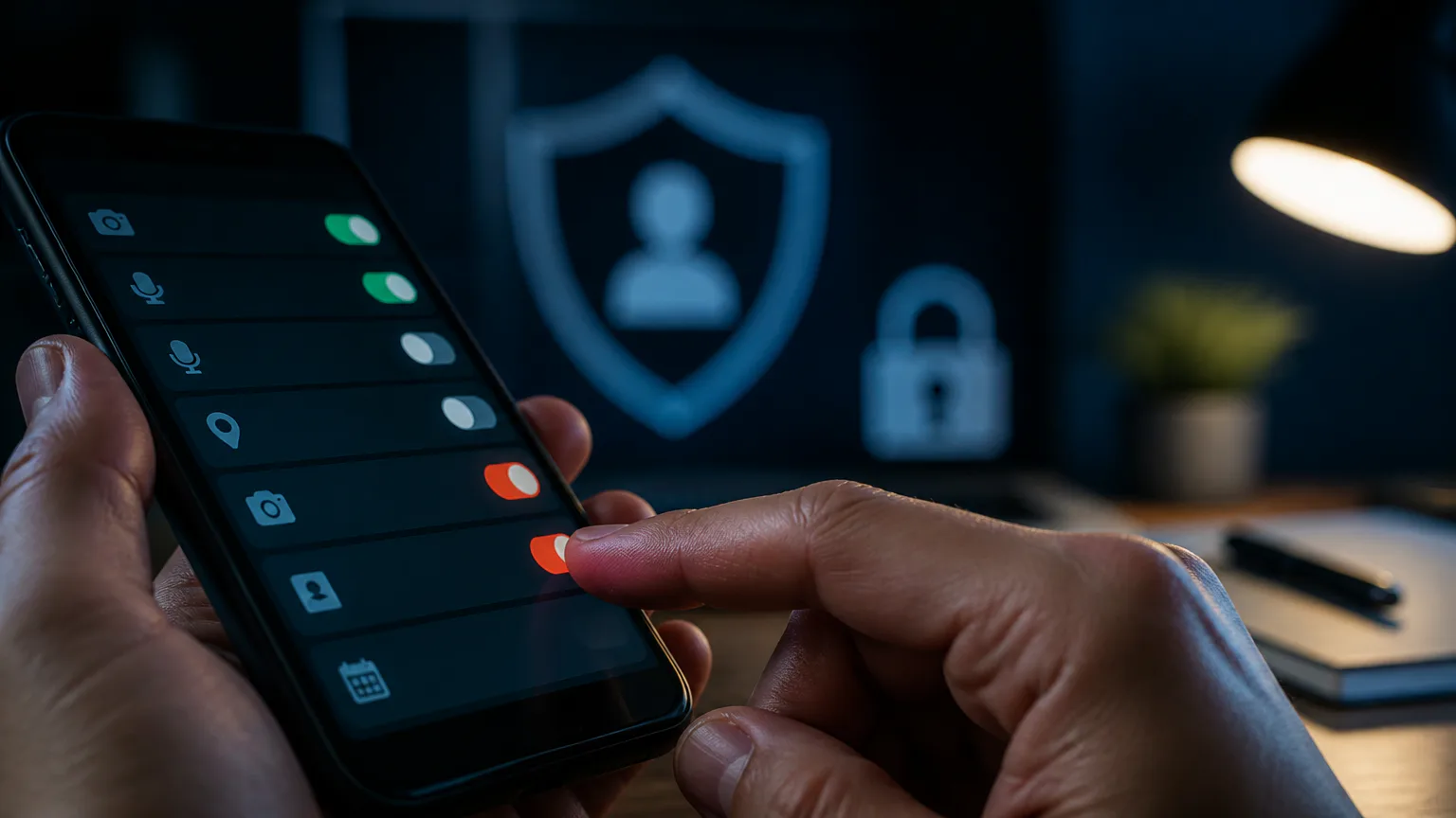 Person adjusts smartphone privacy settings