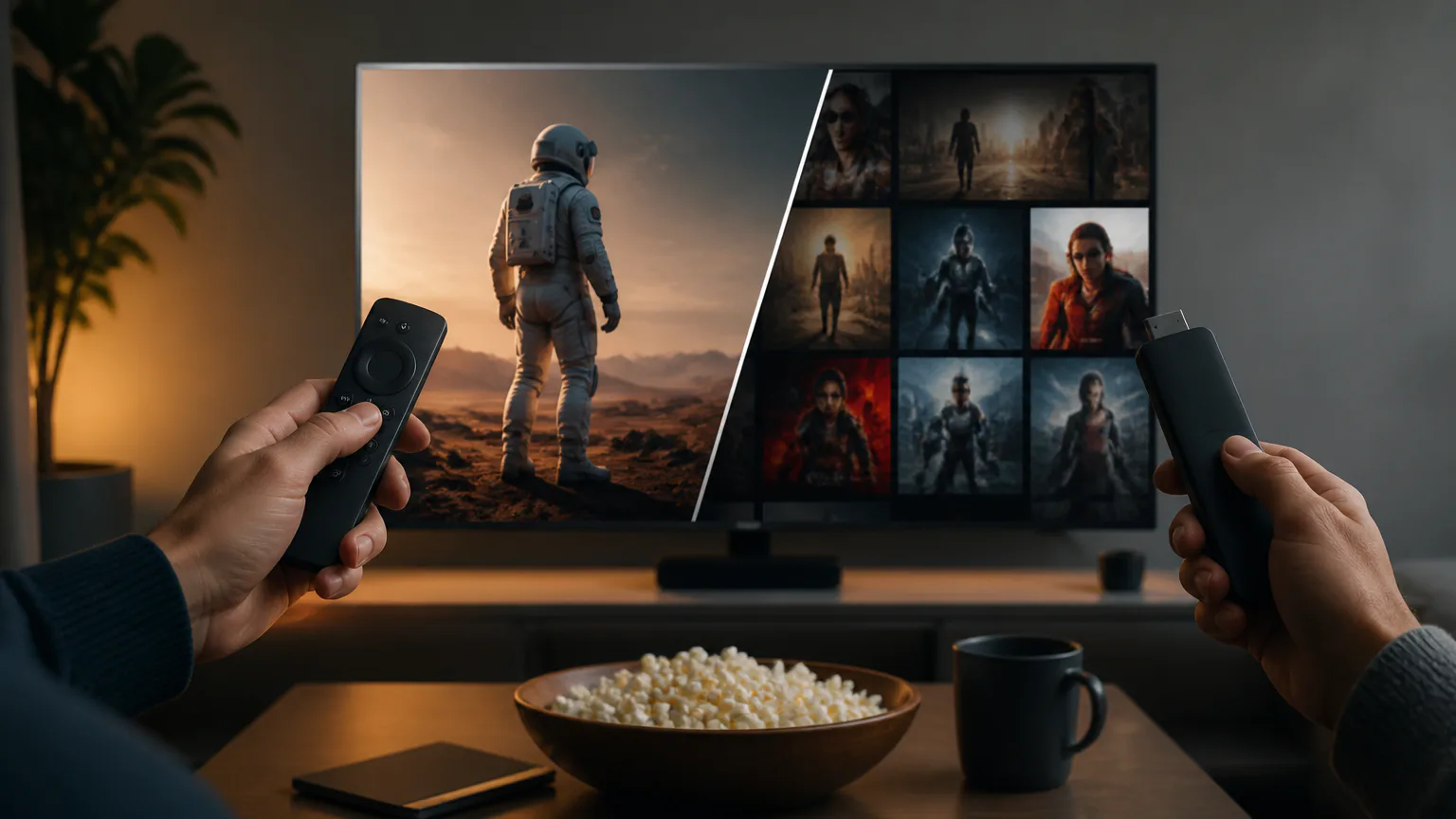 Person watching sci-fi images on a TV