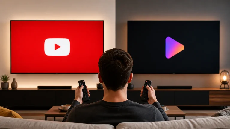 Person using remotes to compare streaming services