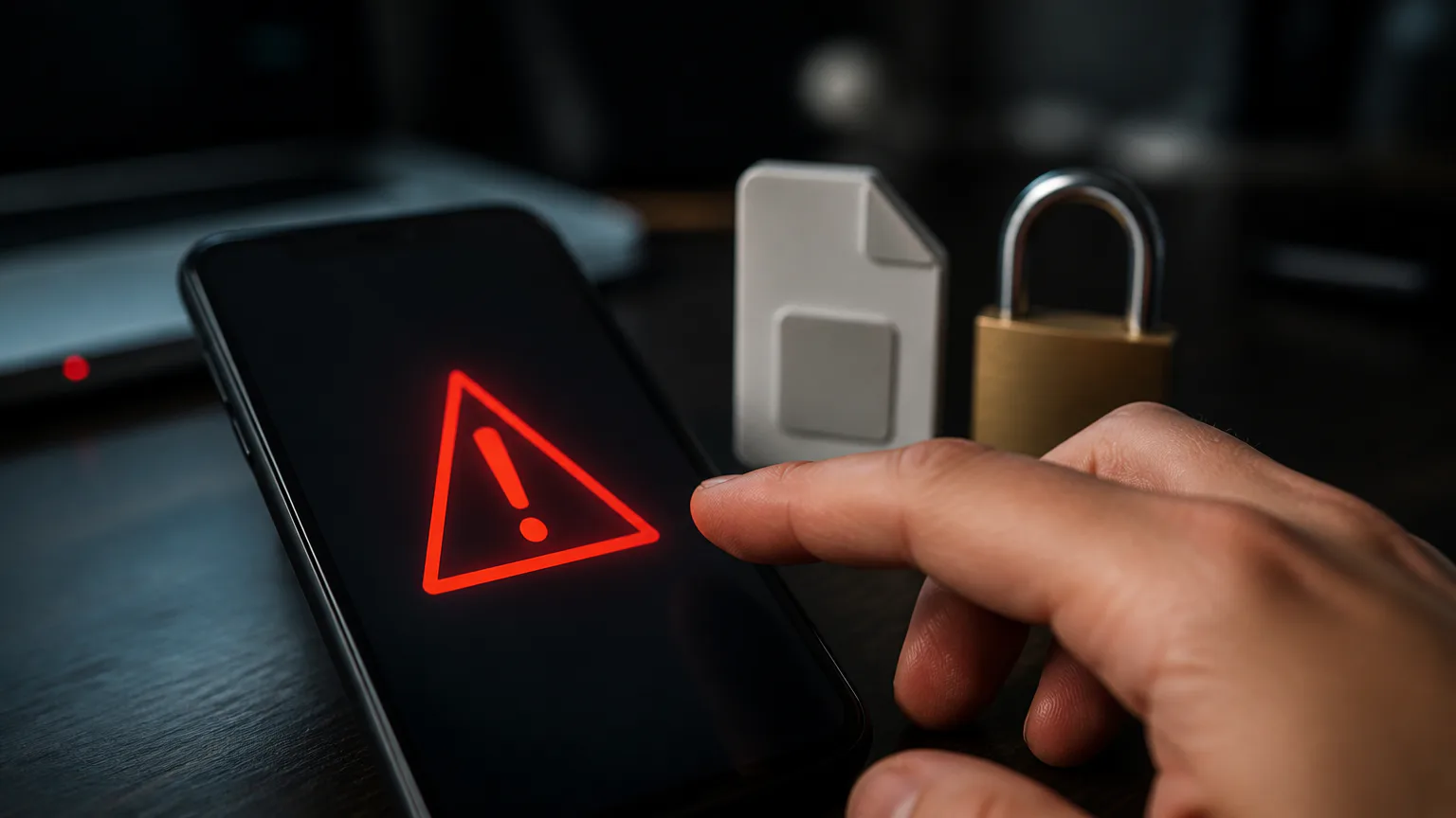 Phone with warning symbol beside lock